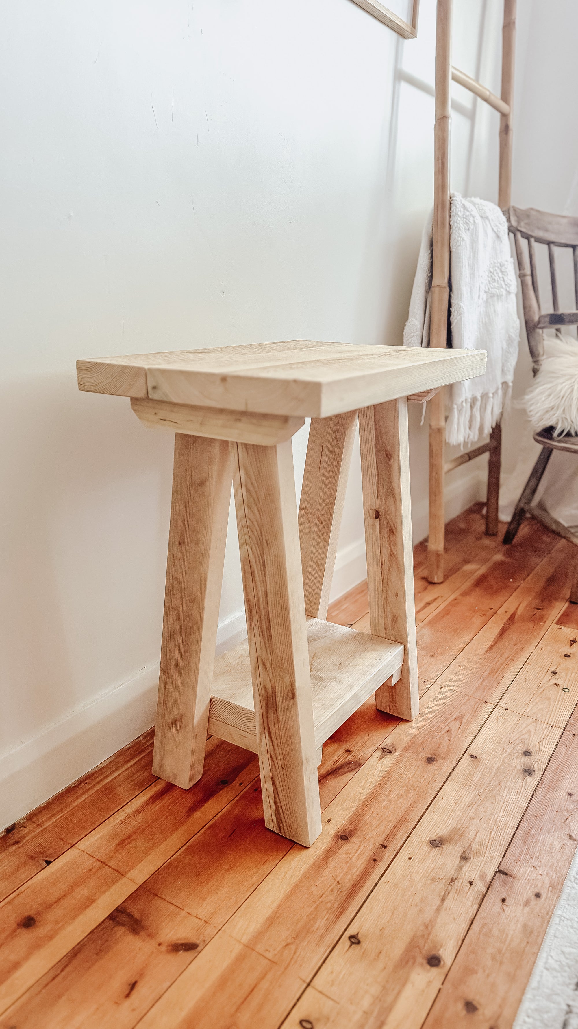 Rustic wood bedside table small reclaimed wooden side console nightstand bedroom bed side - Coastal Range