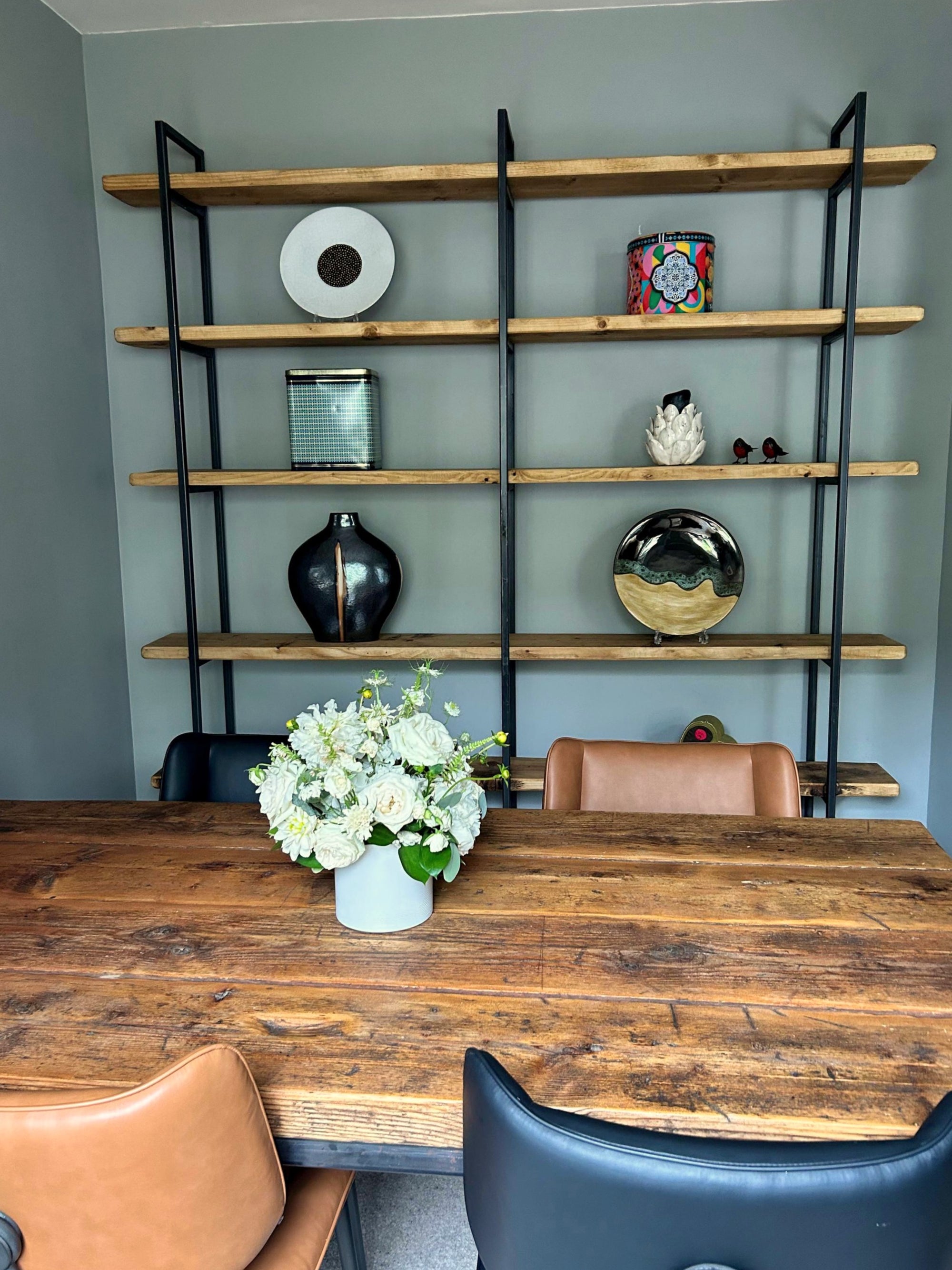 Devon-made dark wood bookcase in Antique Oak with 5 shelves for storage