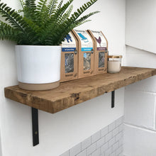 Load image into Gallery viewer, Wooden Shelves Industrial Wall Shelf With Metal Brackets Reclaimed Pine Rustic Kitchen Oak Solid  Shelving Display Restaurant Cafe Made to measure.
