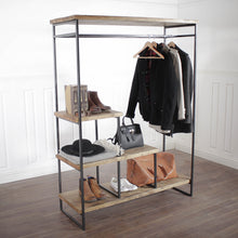 Load image into Gallery viewer, Industrial Open Wardrobe Clothes Rail Rack Reclaimed Wood Display Shoe Storage Shop Garment Hanger Walk In Custom Hanging Retail Stand Heavy.
