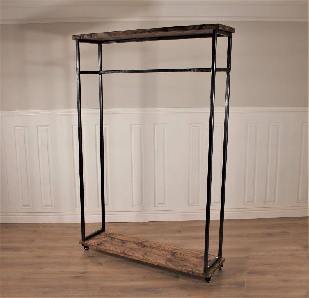 Clothes Hanging Rail  Industrial Wardrobe Display Shelf Shoe Vintage Open Rack Stand Shop Storage Wood Metal Hanger Coat Handmade.