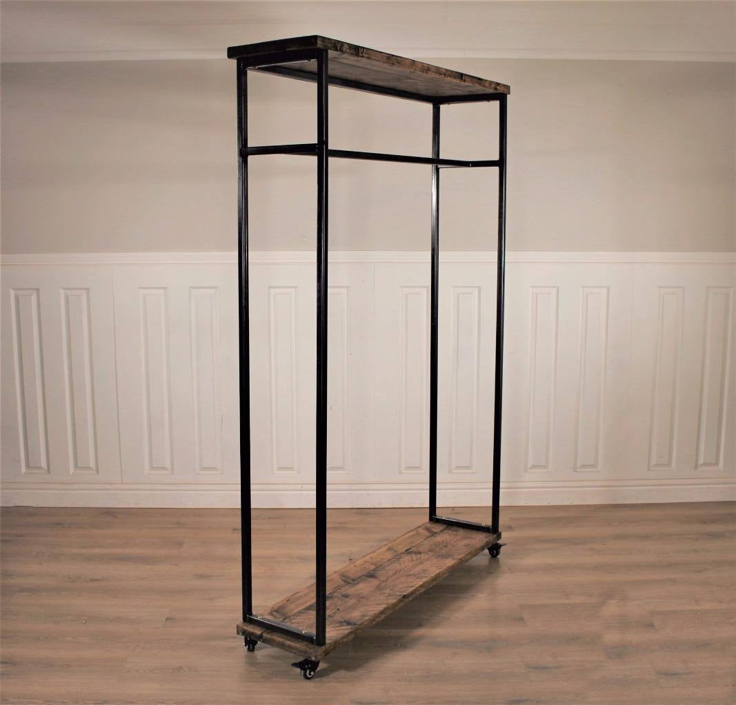 Clothes Hanging Rail  Industrial Wardrobe Display Shelf Shoe Vintage Open Rack Stand Shop Storage Wood Metal Hanger Coat Handmade.