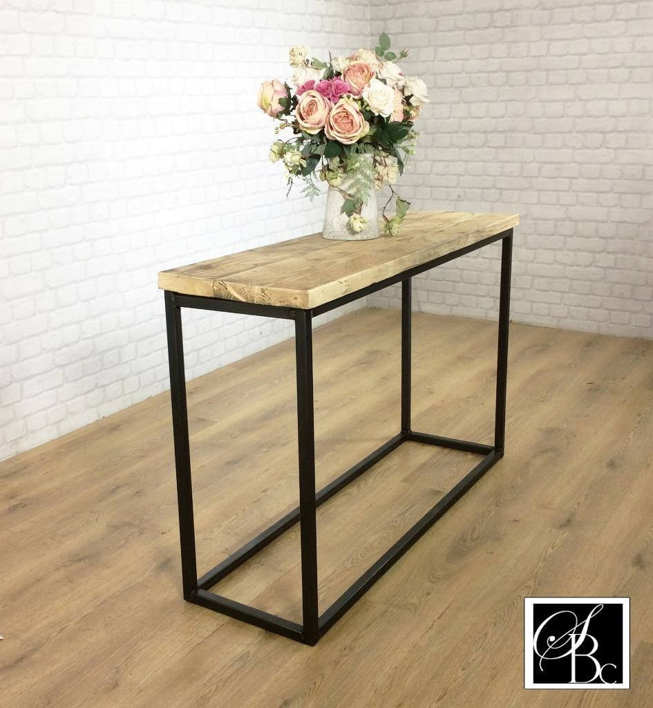 Industrial Entryway Hall Table Shelf Wood Vintage Metal Pine Sideboard Buffet Credenza Rustic Reclaimed Shoe Storage Hallway Entryway Scandi Console.