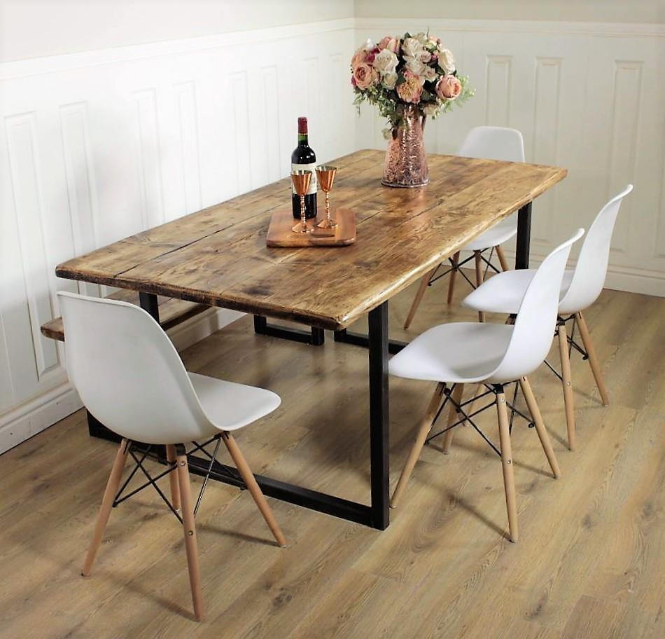 Industrial Dining Table Rustic solid Kitchen Reclaimed Chelsea - Handmade In Britain British Steel Farmhouse Wooden Metal Contemporary.
