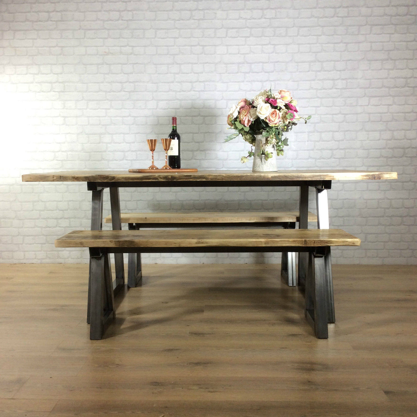 Rustic Dining table Industrial 6 8 Seater Solid Reclaimed Wood Metal Bar Cafe Restaurant Furniture Steel Handmade in Britain ALL SIZES.