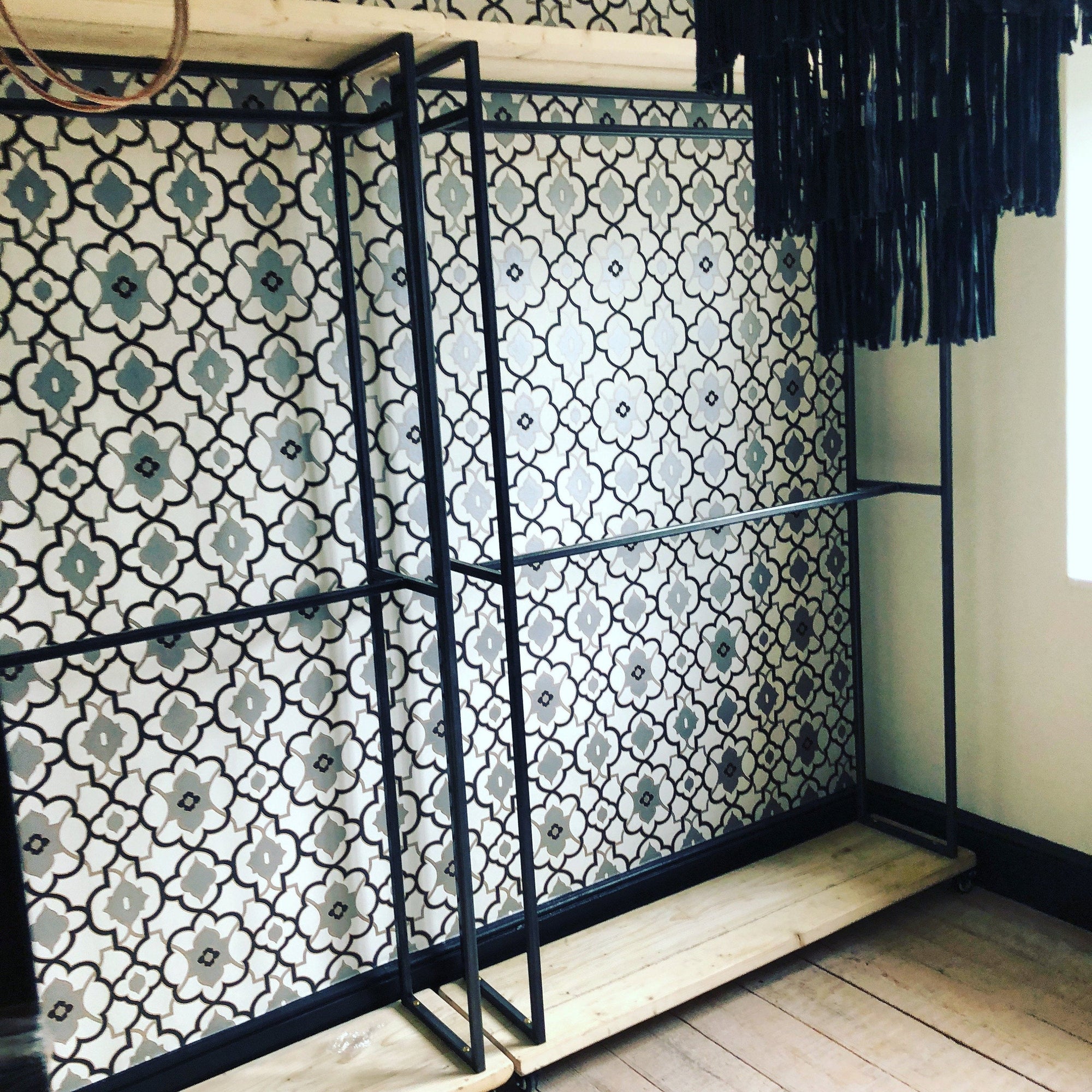 Clothes Hanging Rail  Industrial Wardrobe Display Shelf Shoe Vintage Open Rack Stand Shop Storage Wood Metal Hanger Coat Handmade.