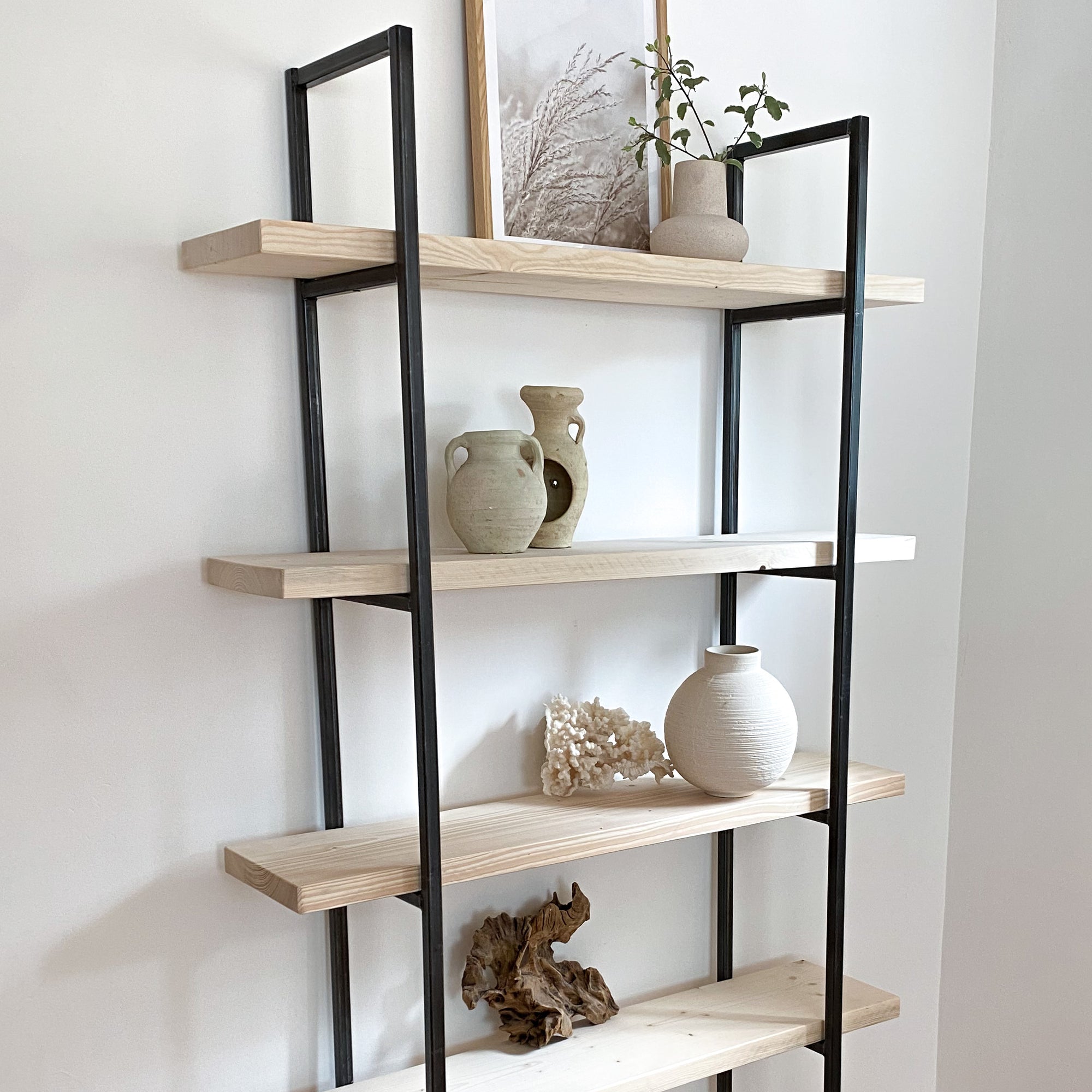 The White Bookcase Book Shelf Ladder White Shelves Wall Open Shelving Small Corner Unit Solid Wood Oak Narrow Tall Shelfie Wooden Industrial Neutral