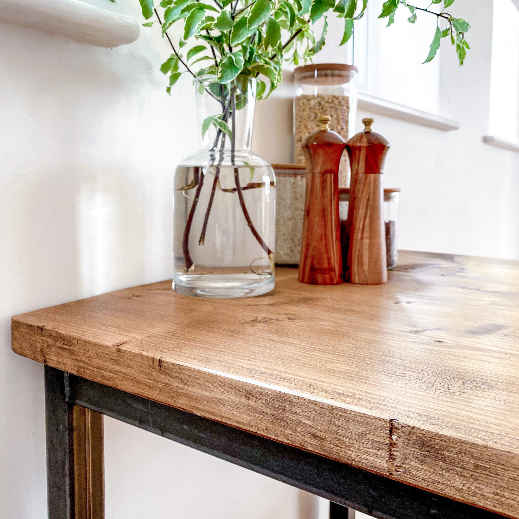 Breakfast bar table kitchen stool set tall high stools pair 4 seat 6 seater island pub bench oak Solid wood reclaimed industrial Media 1 of 19
