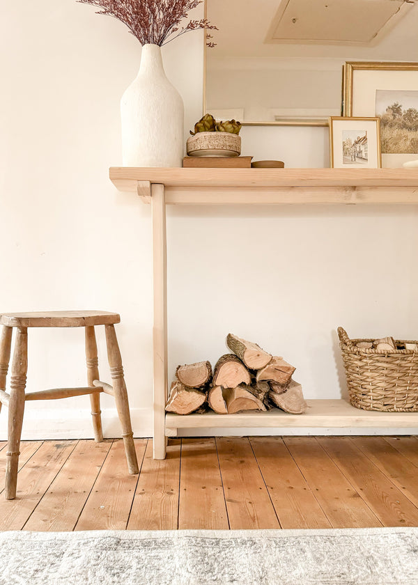 Slim reclaimed wood console table in Natural finish – handmade hallway furniture by Shabby Bear Cottage