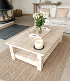 Whitewashed Coffee Table – Reclaimed Wood with Storage Shelf
