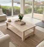 Whitewashed Coffee Table – Reclaimed Wood with Storage Shelf