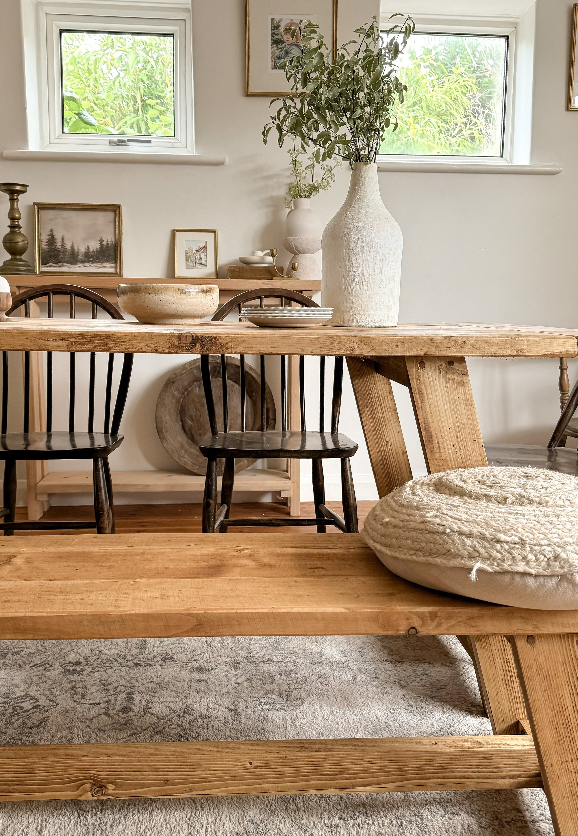 Close up of Rustic Dining Table with bench