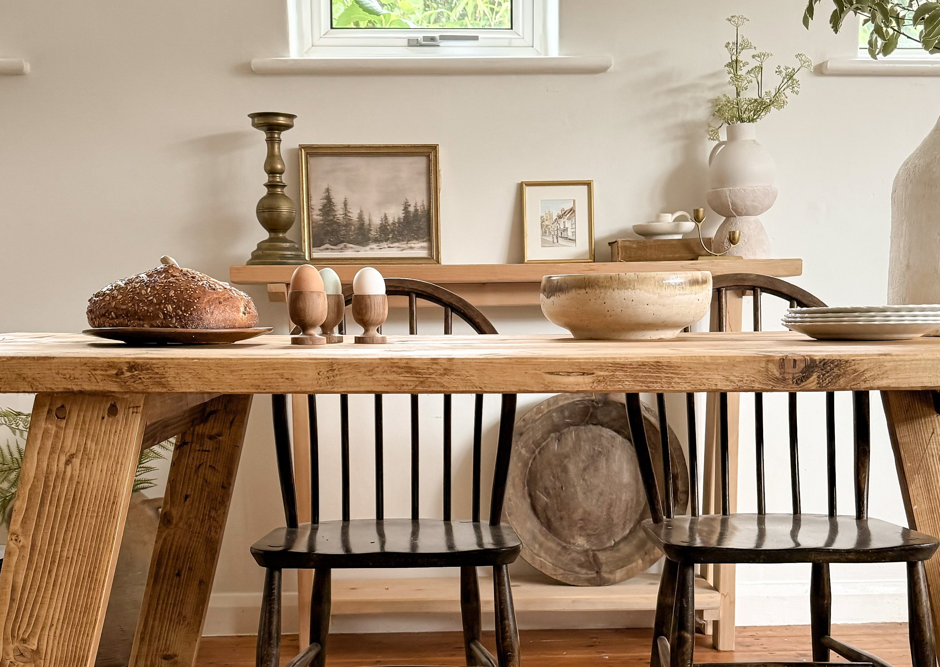 Farmhouse style dining table with classic rustic finish