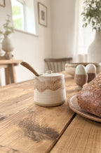 Handmade Rustic dining table Close up of table top showing wood grain and patina