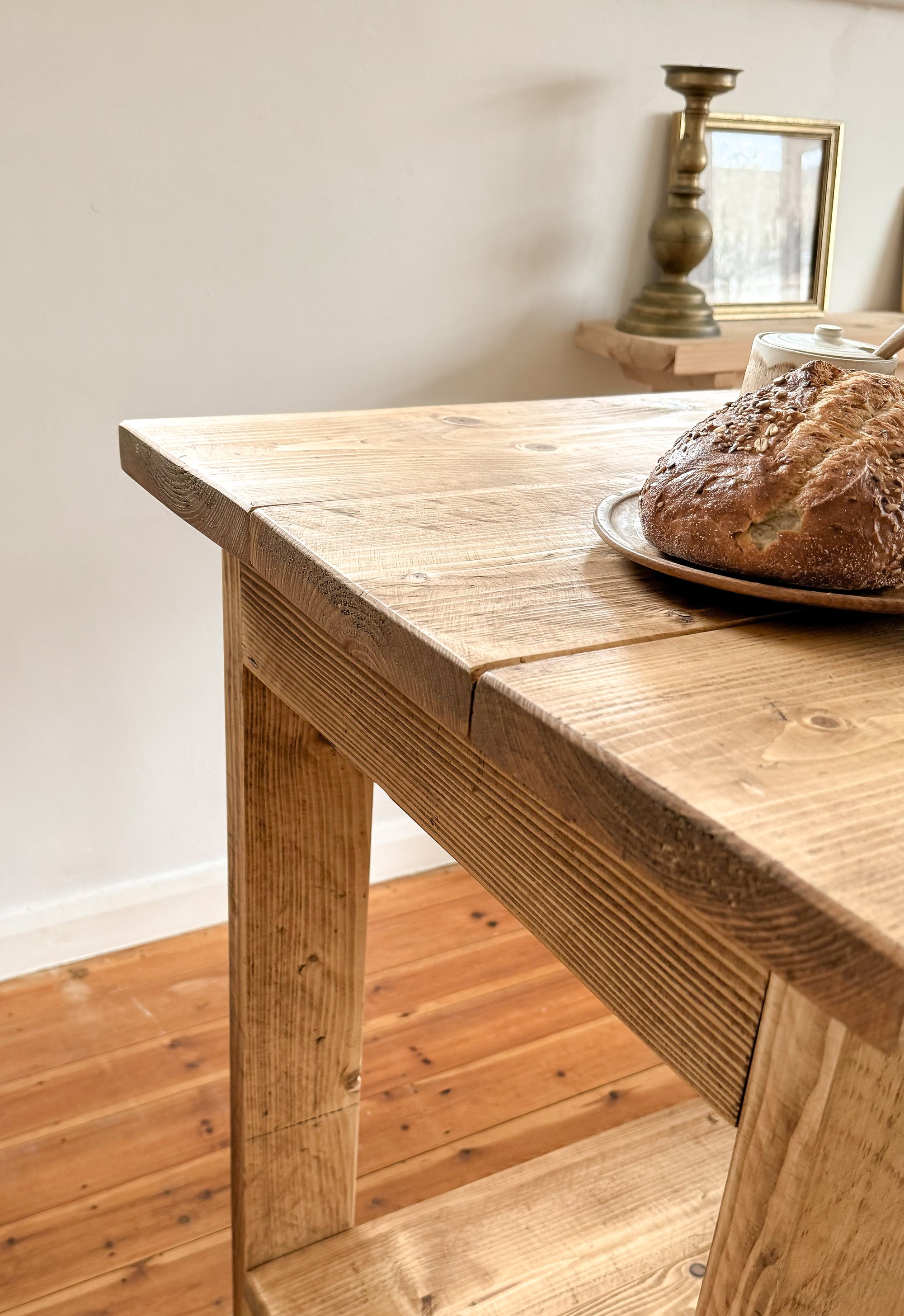 End grain detail of solid reclaimed wood used for The Pantry freestanding butchers block kitchen island