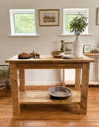 Butchers block kitchen island movable freestanding solid wood rustic farmhouse syle with storage shelf