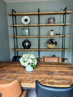 Devon-made dark wood bookcase in Antique Oak with 5 shelves for storage