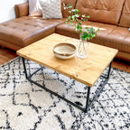 Wood Coffee Table Industrial Solid Reclaimed Rustic Farmhouse Style Plank Top Metal Steel Chunky Handmade in Britain