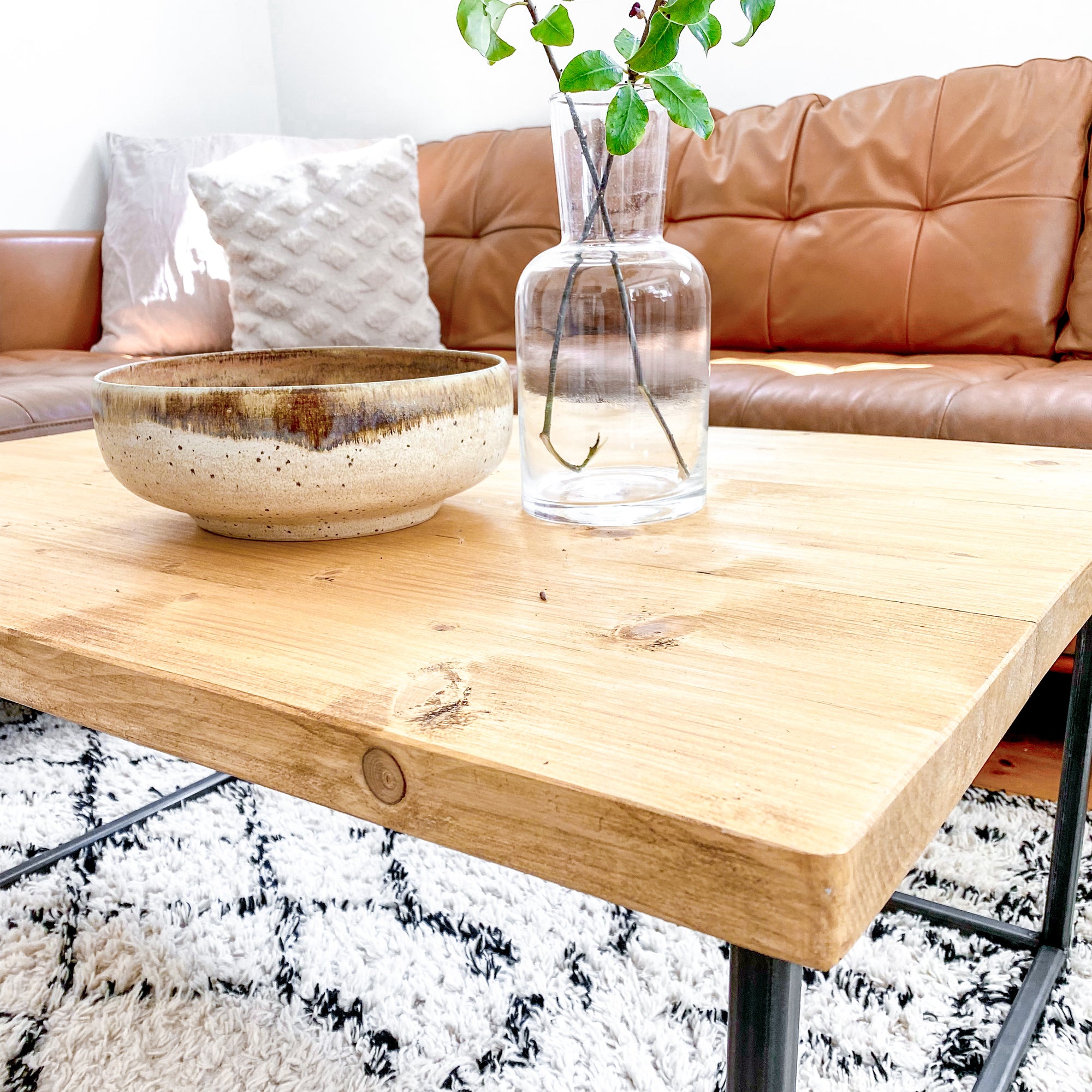 Wood Coffee Table Industrial Solid Reclaimed Rustic Farmhouse Style Plank Top Metal Steel Chunky Handmade in Britain
