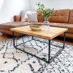 Wood Coffee Table Industrial Solid Reclaimed Rustic Farmhouse Style Plank Top Metal Steel Chunky Handmade in Britain