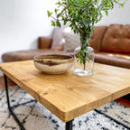 Wood Coffee Table Industrial Solid Reclaimed Rustic Farmhouse Style Plank Top Metal Steel Chunky Handmade in Britain