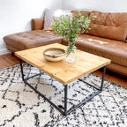 Wood Coffee Table Industrial Solid Reclaimed Rustic Farmhouse Style Plank Top Metal Steel Chunky Handmade in Britain