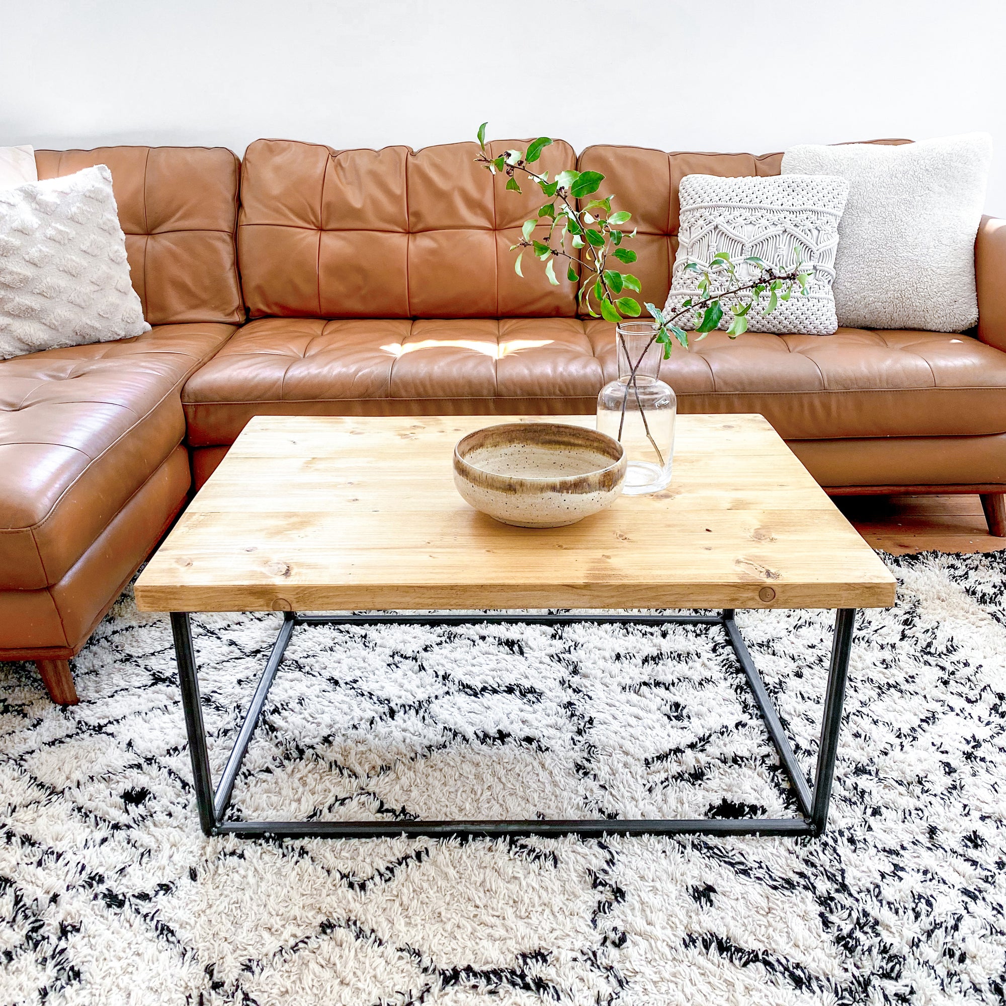 Wood Coffee Table Industrial Solid Reclaimed Rustic Farmhouse Style Plank Top Metal Steel Chunky Handmade in Britain