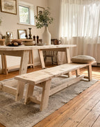 Handmade reclaimed wood dining bench in Natural finish.