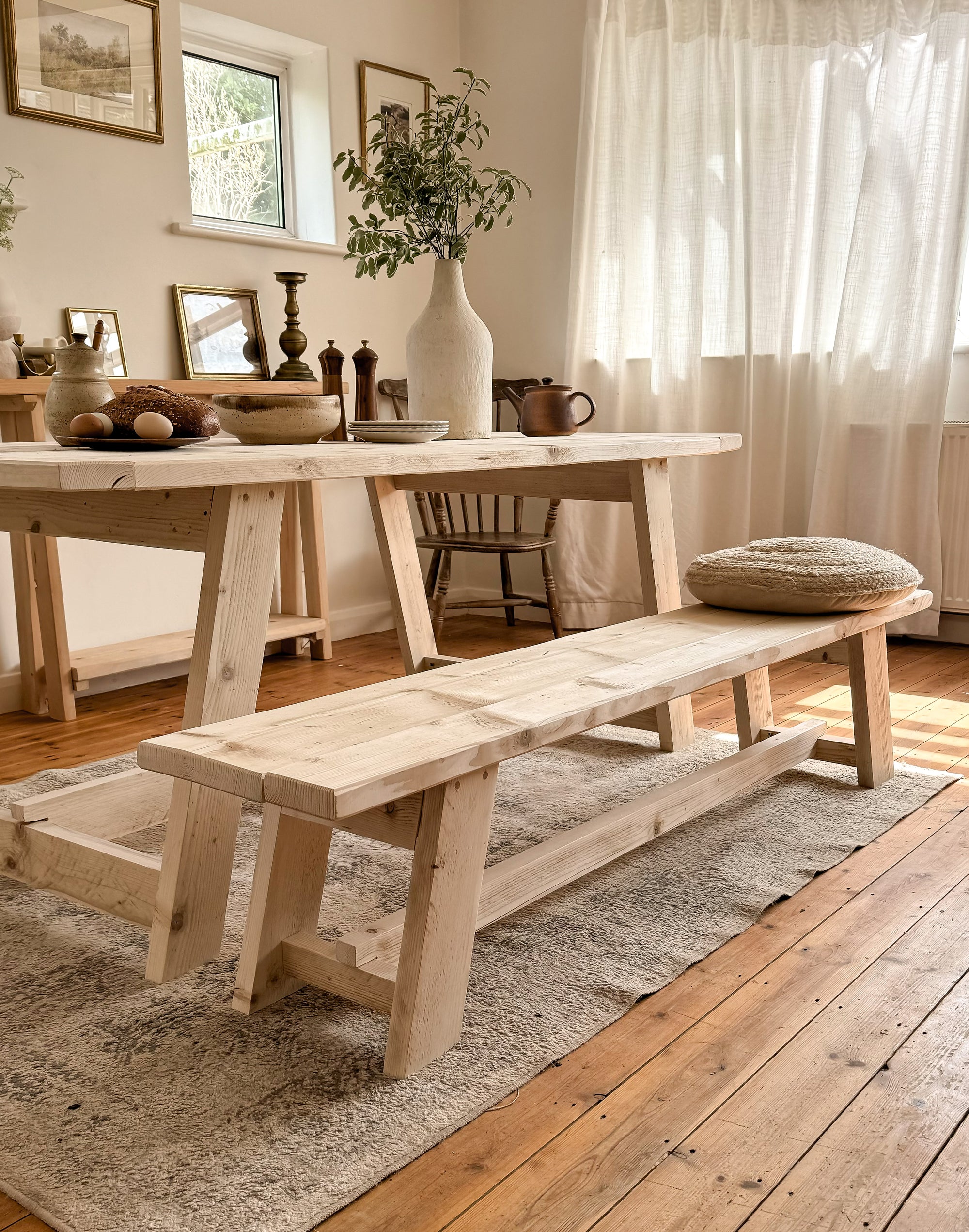 Handmade reclaimed wood dining bench in Natural finish.