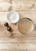 Top view of reclaimed wood dining table showing colour and grain texture
