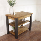Butchers Block Kitchen Island Industrial Breakfast Bar Dining Table Rustic Storage Unit Solid Wood Worktop Steel Coffee Cafe.