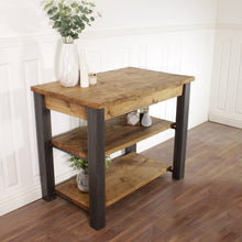 Load image into Gallery viewer, Butchers Block Kitchen Island Industrial Breakfast Bar Dining Table Rustic Storage Unit Solid Wood Worktop Steel Coffee Cafe.
