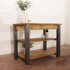 Butchers Block Kitchen Island Industrial Breakfast Bar Dining Table Rustic Storage Unit Solid Wood Worktop Steel Coffee Cafe.