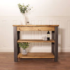 Butchers Block Kitchen Island Industrial Breakfast Bar Dining Table Rustic Storage Unit Solid Wood Worktop Steel Coffee Cafe.
