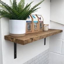 Load image into Gallery viewer, Wooden Shelves Industrial Wall Shelf With Metal Brackets Reclaimed Pine Rustic Kitchen Oak Solid  Shelving Display Restaurant Cafe Made to measure.
