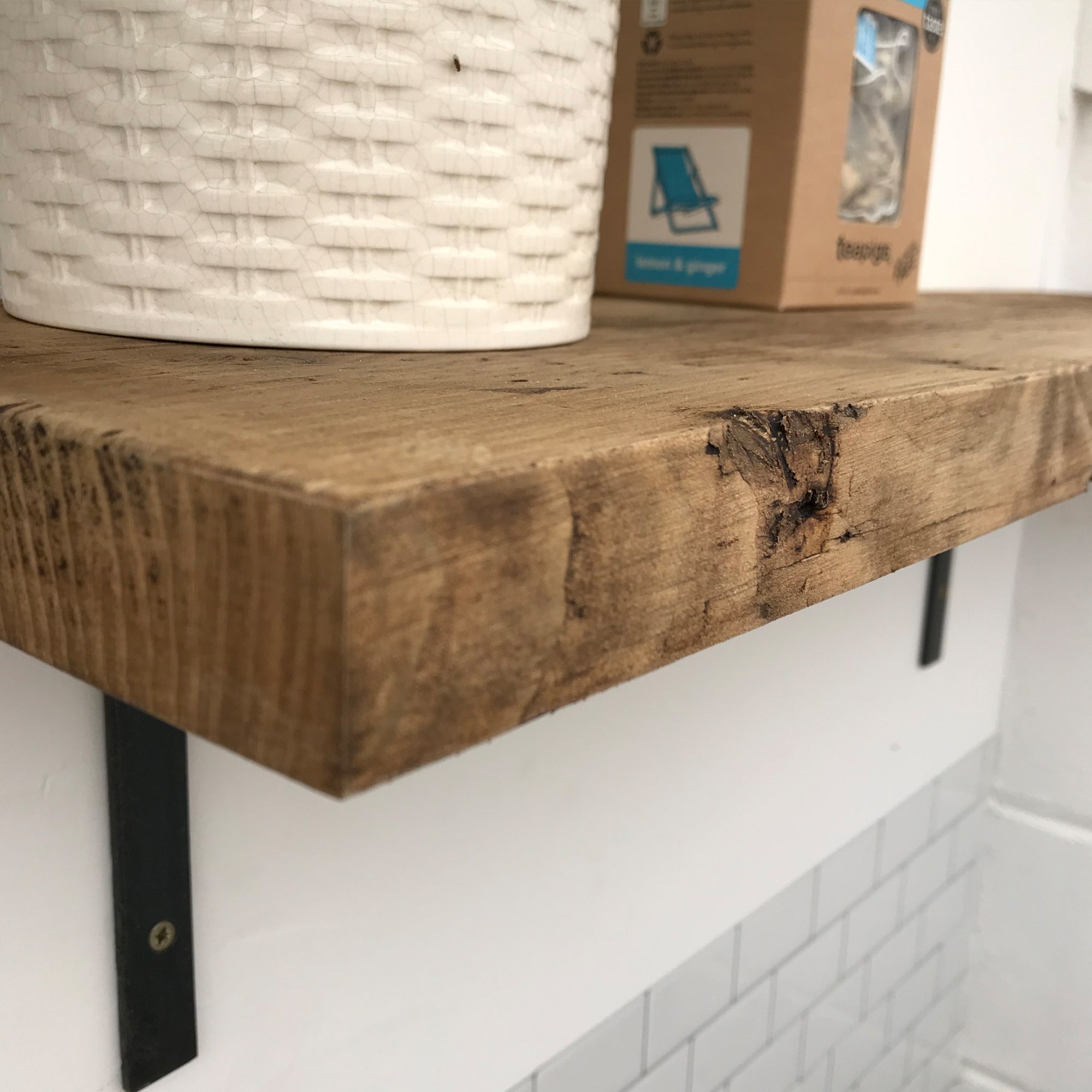 Wooden Shelves Industrial Wall Shelf With Metal Brackets Reclaimed Pine Rustic Kitchen Oak Solid  Shelving Display Restaurant Cafe Made to measure.