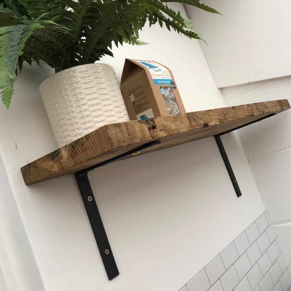 Wooden Shelves Industrial Wall Shelf With Metal Brackets Reclaimed Pine Rustic Kitchen Oak Solid  Shelving Display Restaurant Cafe Made to measure.