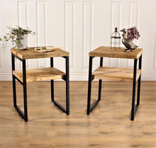 Load image into Gallery viewer, Industrial Bedside Table Pair Rustic Reclaimed Side Handmade Nightstand Vintage Farmhouse End Coffee Cabinet Chest Retro Wood Metal Steel.

