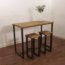 Load image into Gallery viewer, Breakfast Bar Kitchen Worktop Table Solid Wood Stool Set Industrial Reclaimed Butchers Block Island Pine Oak Bench Rustic Steel Metal Seat.
