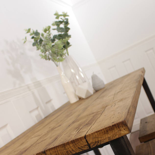 Breakfast Bar Kitchen Worktop Table Solid Wood Stool Set Industrial Reclaimed Butchers Block Island Pine Oak Bench Rustic Steel Metal Seat.