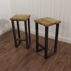 Breakfast Bar Kitchen Worktop Table Solid Wood Stool Set Industrial Reclaimed Butchers Block Island Pine Oak Bench Rustic Steel Metal Seat.