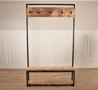 Industrial Hall Stand Coat Rack Storage Shoe Hooks Wood Rustic Reclaimed Umbrella Stand Bench Seat Entryway Handmade Steel Handbag Hallway Clothes.