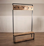 Industrial Hall Stand Coat Rack Storage Shoe Hooks Wood Rustic Reclaimed Umbrella Stand Bench Seat Entryway Handmade Steel Handbag Hallway Clothes.
