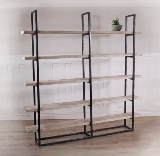 Industrial Scandi Wood Bookcase Bookshelf Shelves Unit Vintage Metal Solid Storage Shelving Shelf Display Rustic Retro Nordic Scandi.