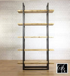 Industrial Retro Bookcase Unit Vintage Metal Reclaimed Solid Wood Storage Pine Oak Metal Shelves Shelf Display Bespoke Handmade in Britain.