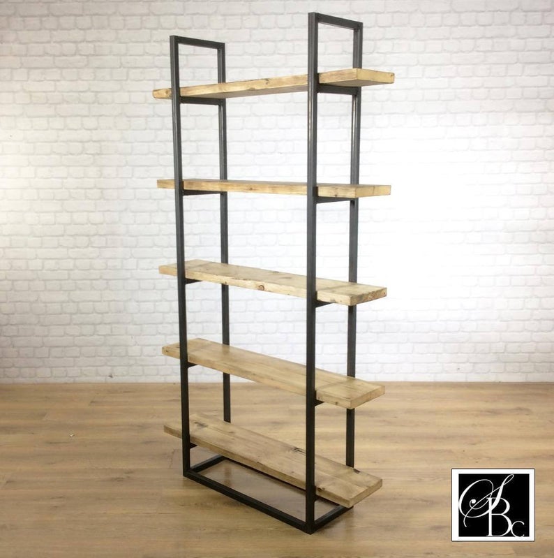 Industrial Retro Bookcase Unit Vintage Metal Reclaimed Solid Wood Storage Pine Oak Metal Shelves Shelf Display Bespoke Handmade in Britain.