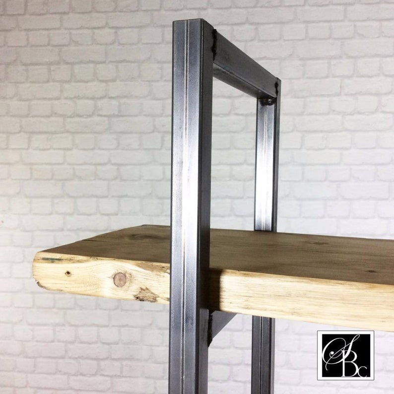 Industrial Retro Bookcase Unit Vintage Metal Reclaimed Solid Wood Storage Pine Oak Metal Shelves Shelf Display Bespoke Handmade in Britain.