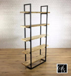 Industrial Retro Bookcase Unit Vintage Metal Reclaimed Solid Wood Storage Pine Oak Metal Shelves Shelf Display Bespoke Handmade in Britain.