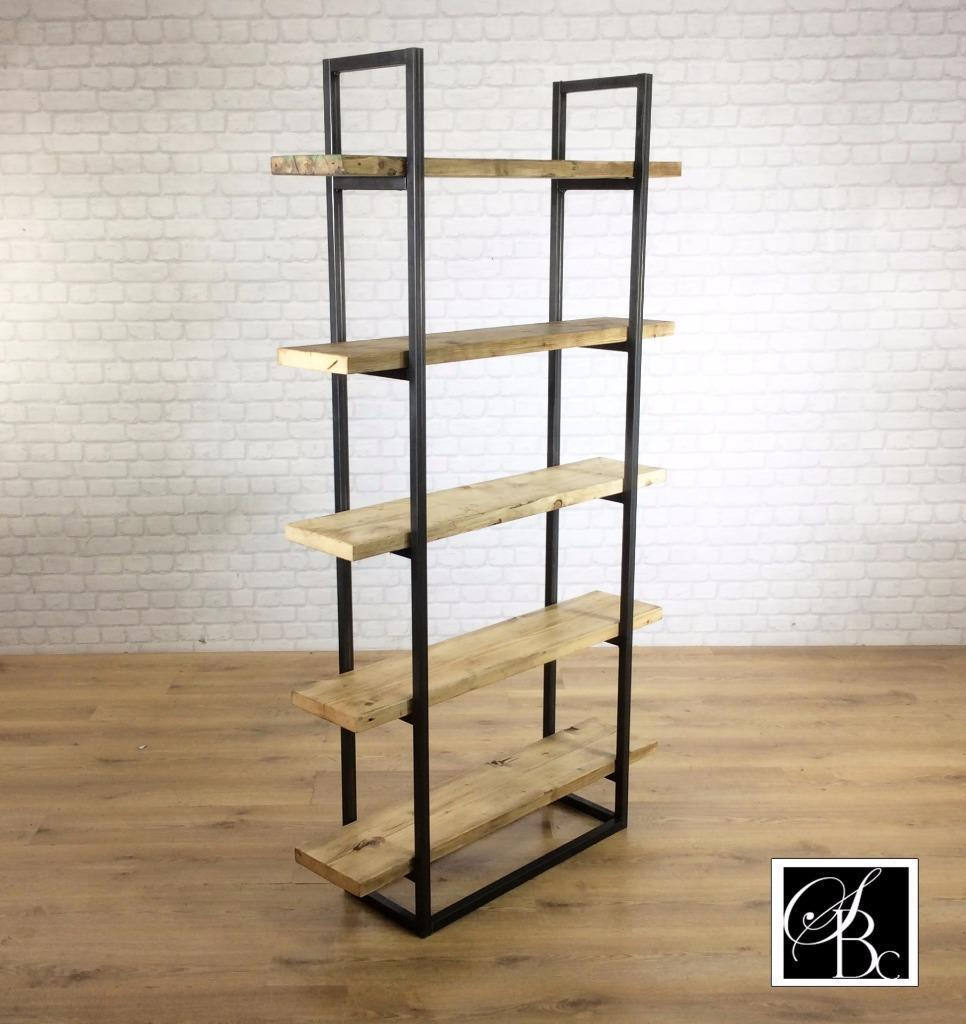 Industrial Retro Bookcase Unit Vintage Metal Reclaimed Solid Wood Storage Pine Oak Metal Shelves Shelf Display Bespoke Handmade in Britain.