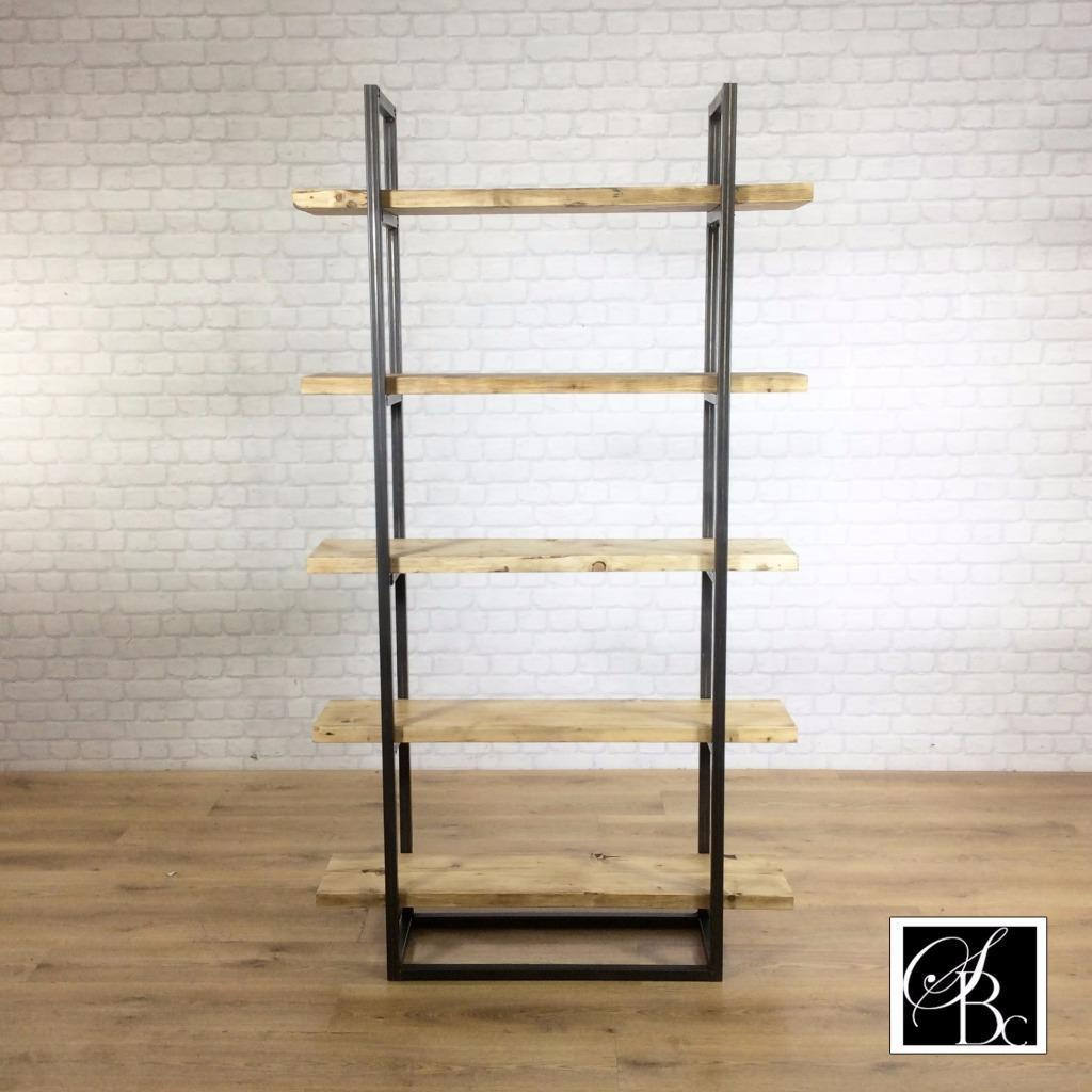 Industrial Retro Bookcase Unit Vintage Metal Reclaimed Solid Wood Storage Pine Oak Metal Shelves Shelf Display Bespoke Handmade in Britain.